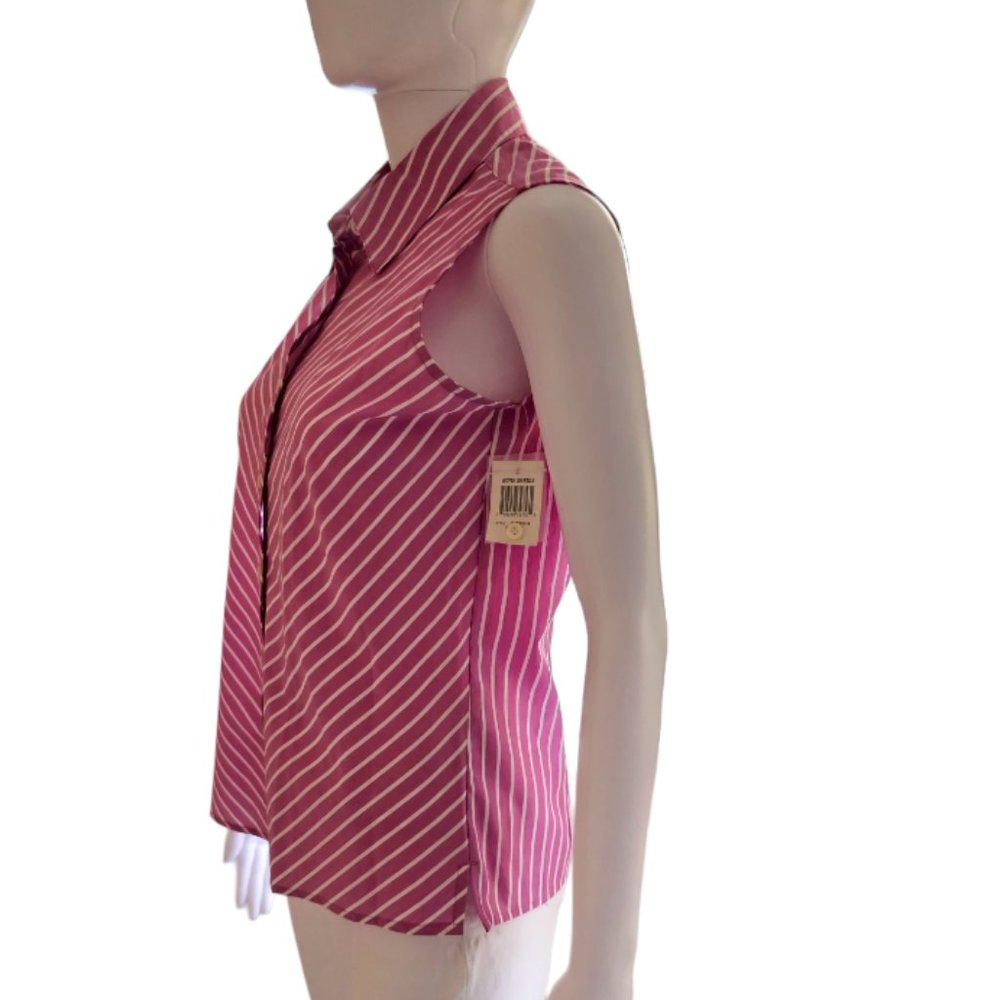 NWT Charter Club Pink White Striped Sleeveless Button Front Blouse Size 4 - Picture 3 of 5